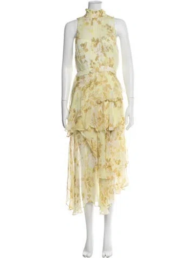 Pre-owned Shona Joy Floral Print Midi Length Dress In Yellow
