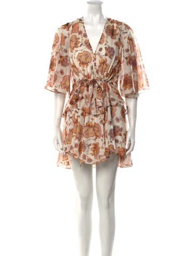 Pre-owned Shona Joy Floral Print Mini Dress In Neutral