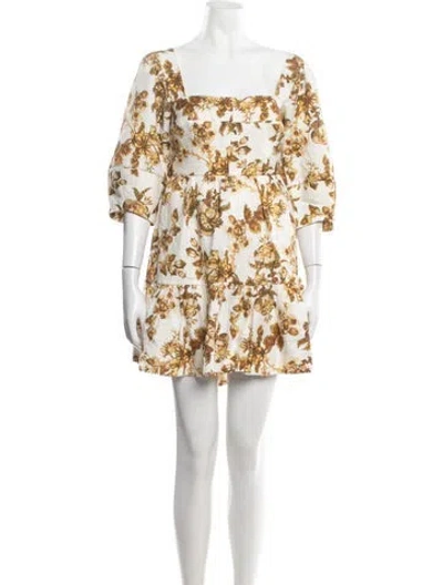 Pre-owned Shona Joy Floral Print Mini Dress In White