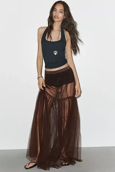 Shona Joy Halo Sheer Maxi Skirt In Brown