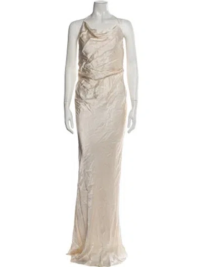 Pre-owned Shona Joy Halterneck Long Dress W/ Tags In Neutrals