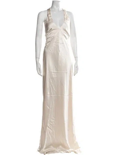 Pre-owned Shona Joy Halterneck Long Dress W/ Tags In Neutrals