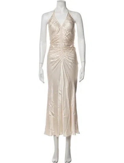 Pre-owned Shona Joy Halterneck Long Dress In White