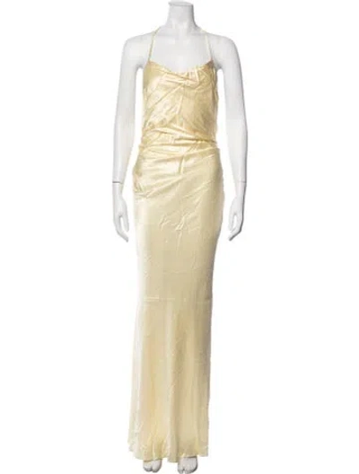 Pre-owned Shona Joy Halterneck Long Dress In Yellow