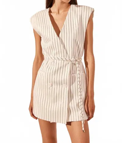 Shona Joy Harley Sleeveless Blazer Dress In Ivory Black Pinstripe In Multi