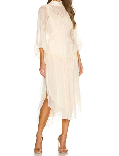 Shona Joy Iris Long Sleeve Open Back Midi Dress In Cream In Brown