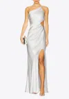 Shona Joy La Lune Asymmetrical Gown In Silver