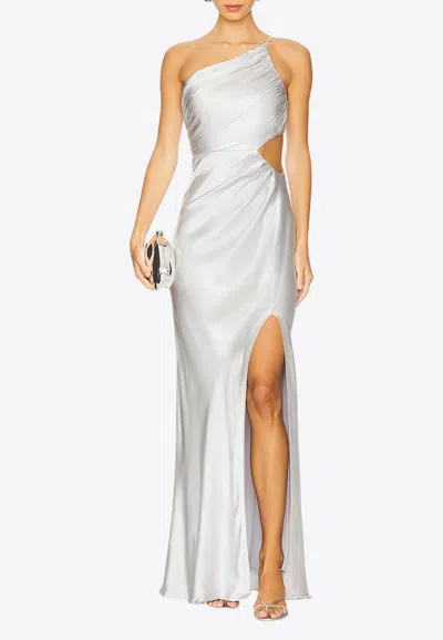 Shona Joy La Lune Asymmetrical Gown In Silver