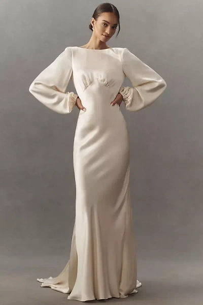 Shona Joy La Lune Balloon-sleeve Open-back Maxi Dress In White