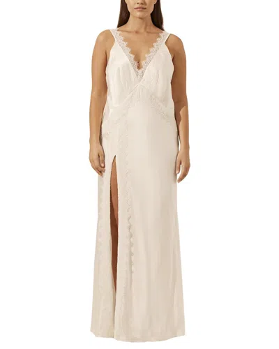 Shona Joy La Lune Cumulus Silk Lace Strap Split Maxi Dress In Neutral
