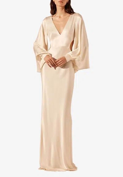 Shona Joy La Lune Flared-sleeve Maxi Dress With Cut-out In Cream