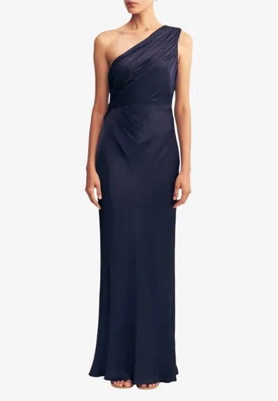 Shona Joy La Lune Gathered One-shoulder Maxi Dress In Blue