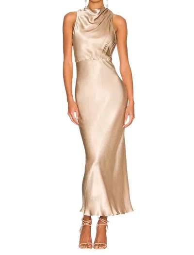 Shona Joy La Lune High Neck Bias Midi Dress In Gold