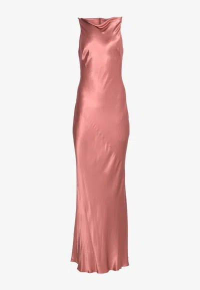 Shona Joy La Lune High-neck Satin Midi Dress In Pink