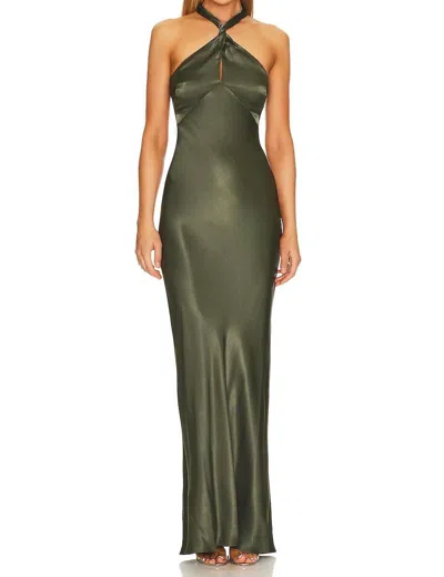 Shona Joy La Lune High Neck Twist Maxi Dress In Forest In Green