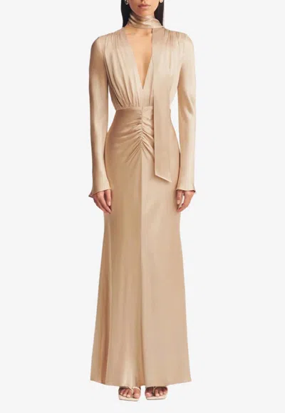 Shona Joy La Lune Plunged Maxi Dress In Gold