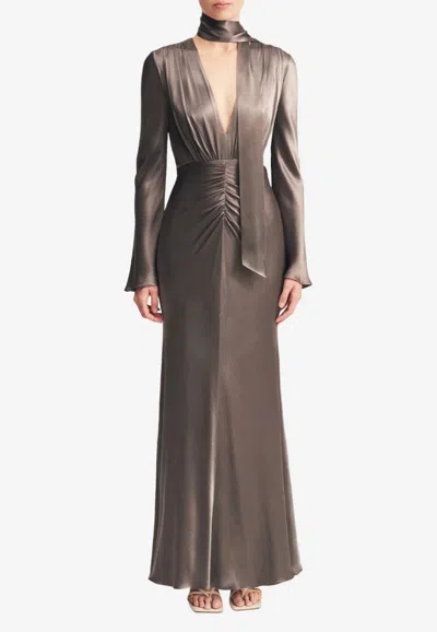 Shona Joy La Lune Plunged Maxi Dress In Gray