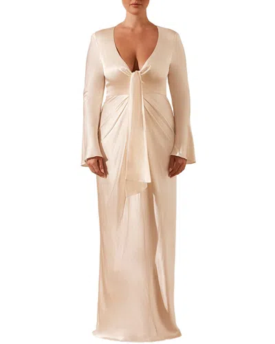 Shona Joy La Lune Plunged Tie Front Maxi Dress In Crm-cream