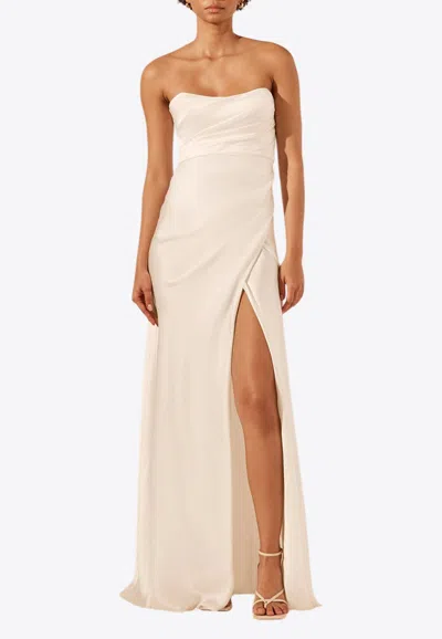 Shona Joy La Lune Strapless Draped Gown In White