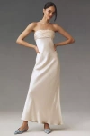 Shona Joy La Lune Strapless Ruched Satin Maxi Dress In Beige