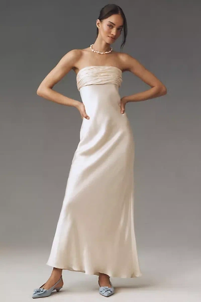 Shona Joy La Lune Strapless Ruched Satin Maxi Dress In Beige