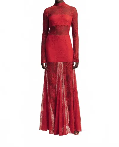 Shona Joy Labyrinth Lace High Neck Maxi Dress In Cherry In Red