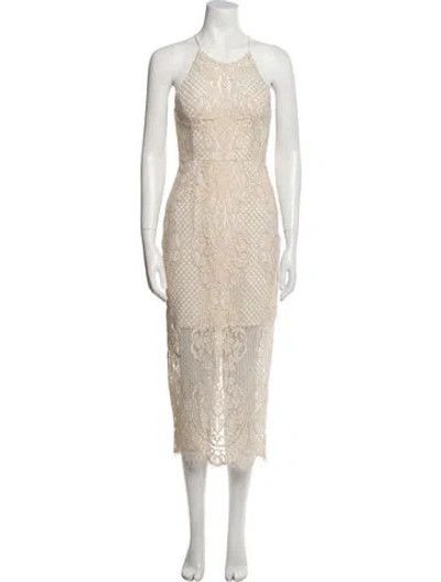 Pre-owned Shona Joy Lace Pattern Long Dress In Neutral