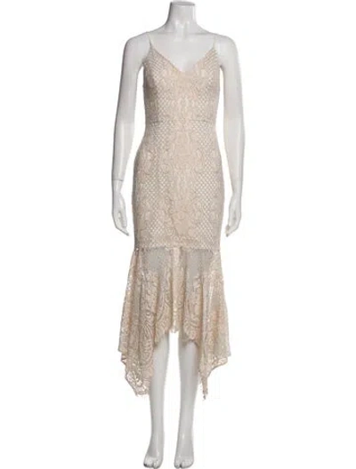 Pre-owned Shona Joy Lace Pattern Long Dress In Neutral