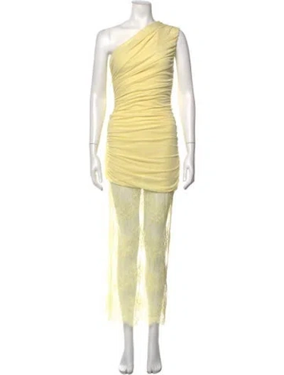 Pre-owned Shona Joy Lace Pattern Long Dress In Yellow