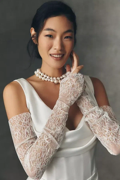 Shona Joy Lambent Sheer Lace Gloves In White