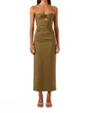 Shona Joy Lani Strapless Gathered Midi Dress In Army Green In Green