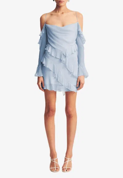 Shona Joy Layla Cold-shoulder Ruffled Mini Dress In Light Blue