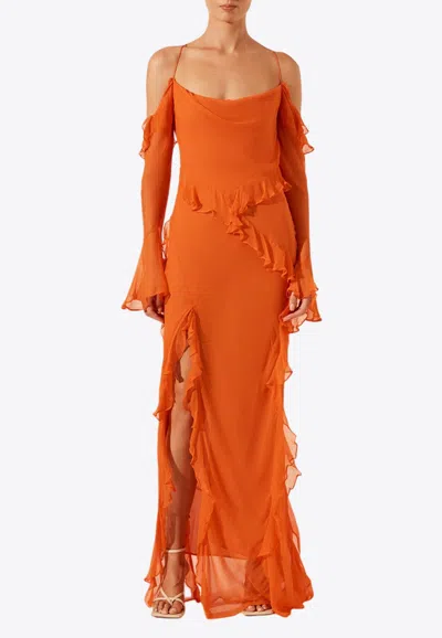 Shona Joy Layla Off-shoulder Ruffled Maxi Dress In Orange