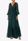 Shona Joy Layla V-neck Ruffled Maxi Dress In Green