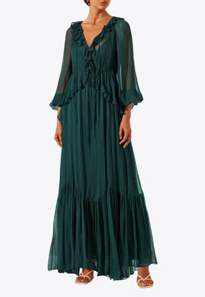 Shona Joy Layla V-neck Ruffled Maxi Dress In Green