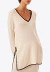 Shona Joy Lena Textured Knit V-neck Top In White