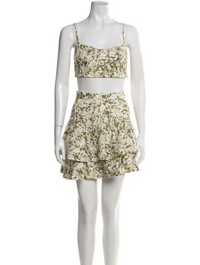 Pre-owned Shona Joy Linen Floral Print Short Set In Green