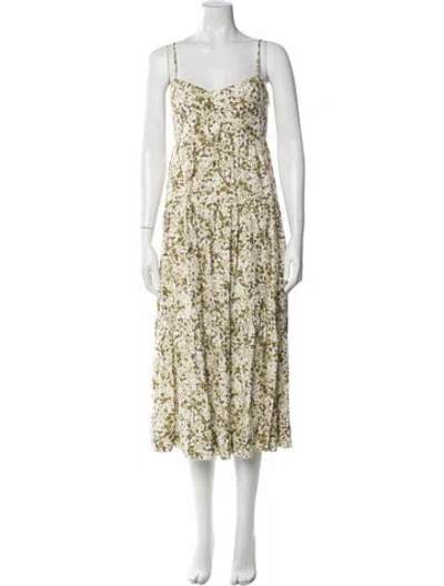 Pre-owned Shona Joy Linen Long Dress In Green