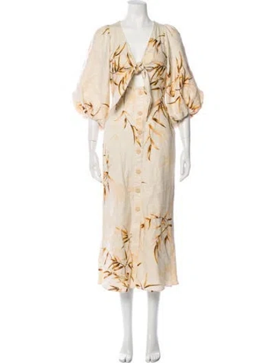 Pre-owned Shona Joy Linen Long Dress In Neutral