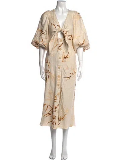 Pre-owned Shona Joy Linen Long Dress In Neutral