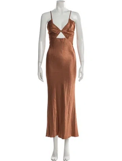 Pre-owned Shona Joy Linen Long Dress In Neutral