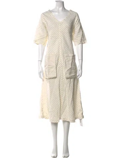 Pre-owned Shona Joy Linen Long Dress In White