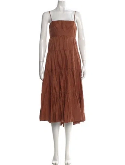 Pre-owned Shona Joy Linen Midi Length Dress In Brown