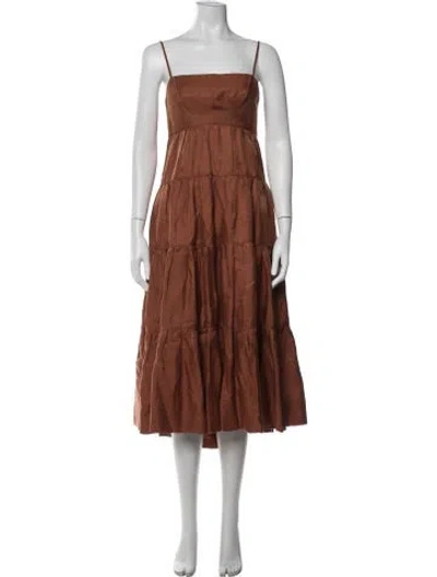 Pre-owned Shona Joy Linen Midi Length Dress In Orange
