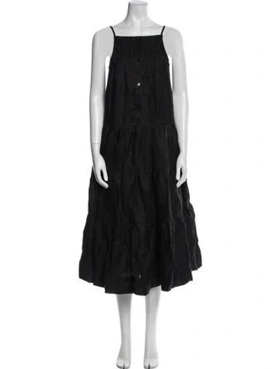 Pre-owned Shona Joy Linen Midi Length Dress W/ Tags In Black