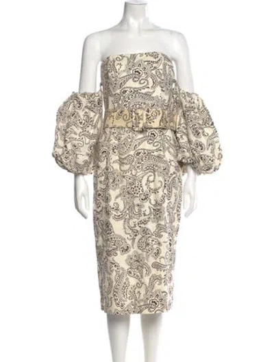 Pre-owned Shona Joy Linen Midi Length Dress W/ Tags In Neutral
