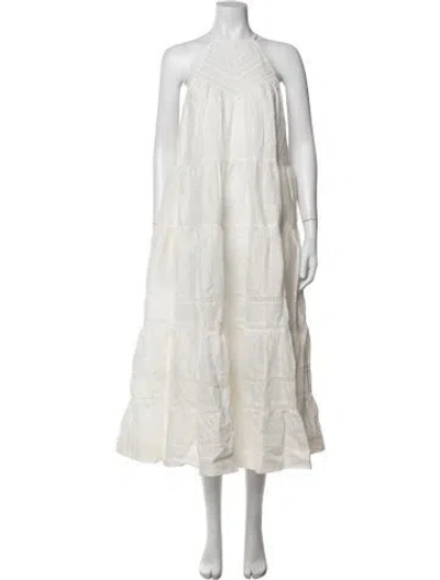 Pre-owned Shona Joy Linen Midi Length Dress In White
