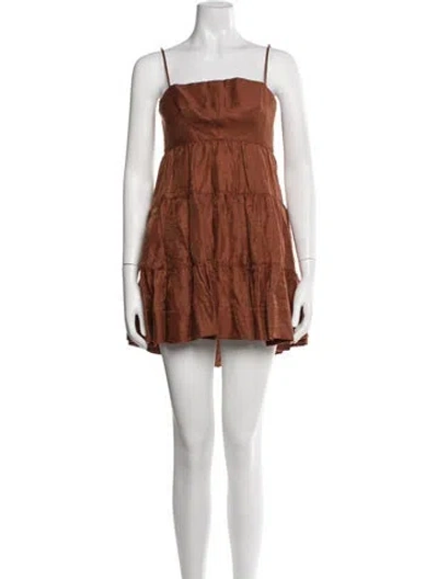 Pre-owned Shona Joy Linen Mini Dress In Brown