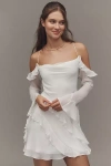 Shona Joy Lira Long-sleeve Off-the-shoulder Ruffled Mini Dress In White