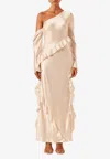 Shona Joy Louella One-shoulder Ruffled Silk Maxi Dress In White